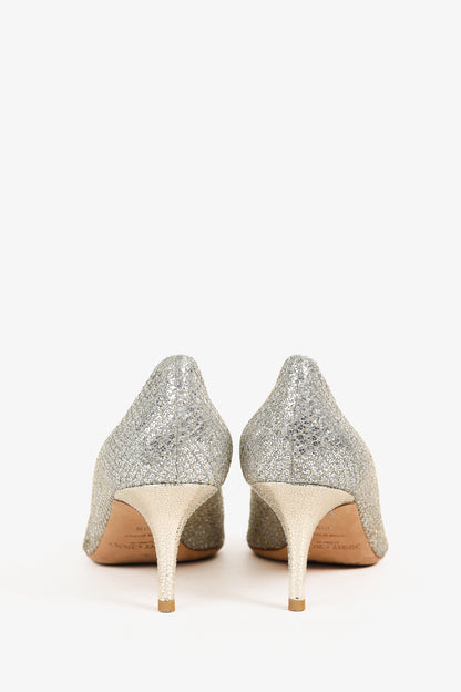 Jimmy Choo Isabel Champagne Glitter Peep-Toe Pumps