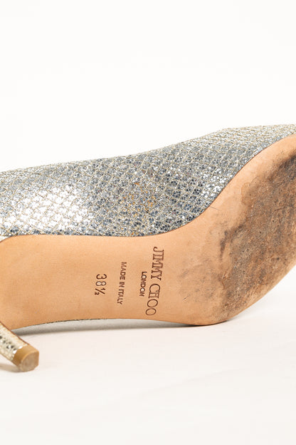 Jimmy Choo Isabel Champagne Glitter Peep-Toe Pumps