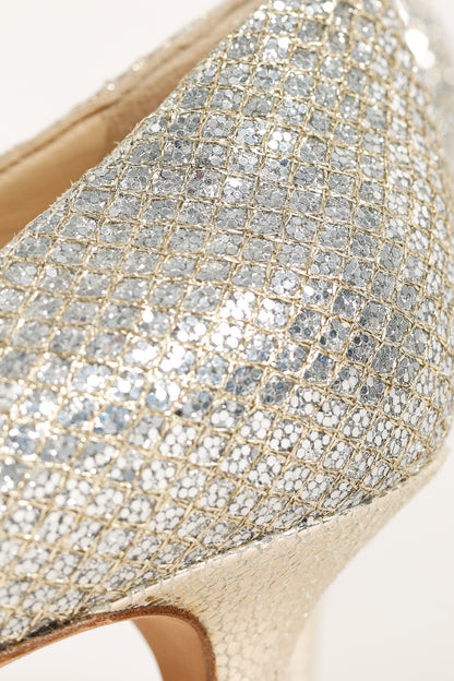Jimmy Choo Isabel Champagne Glitter Peep-Toe Pumps