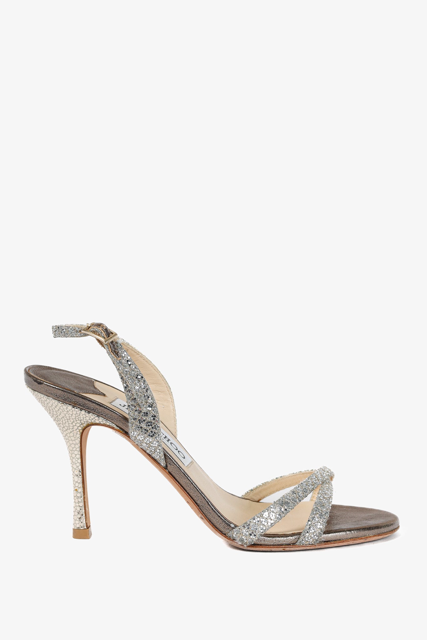 Jimmy Choo India Champagne Glitter Fabric Sandals
