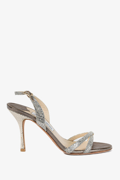 Jimmy Choo India Champagne Glitter Fabric Sandals