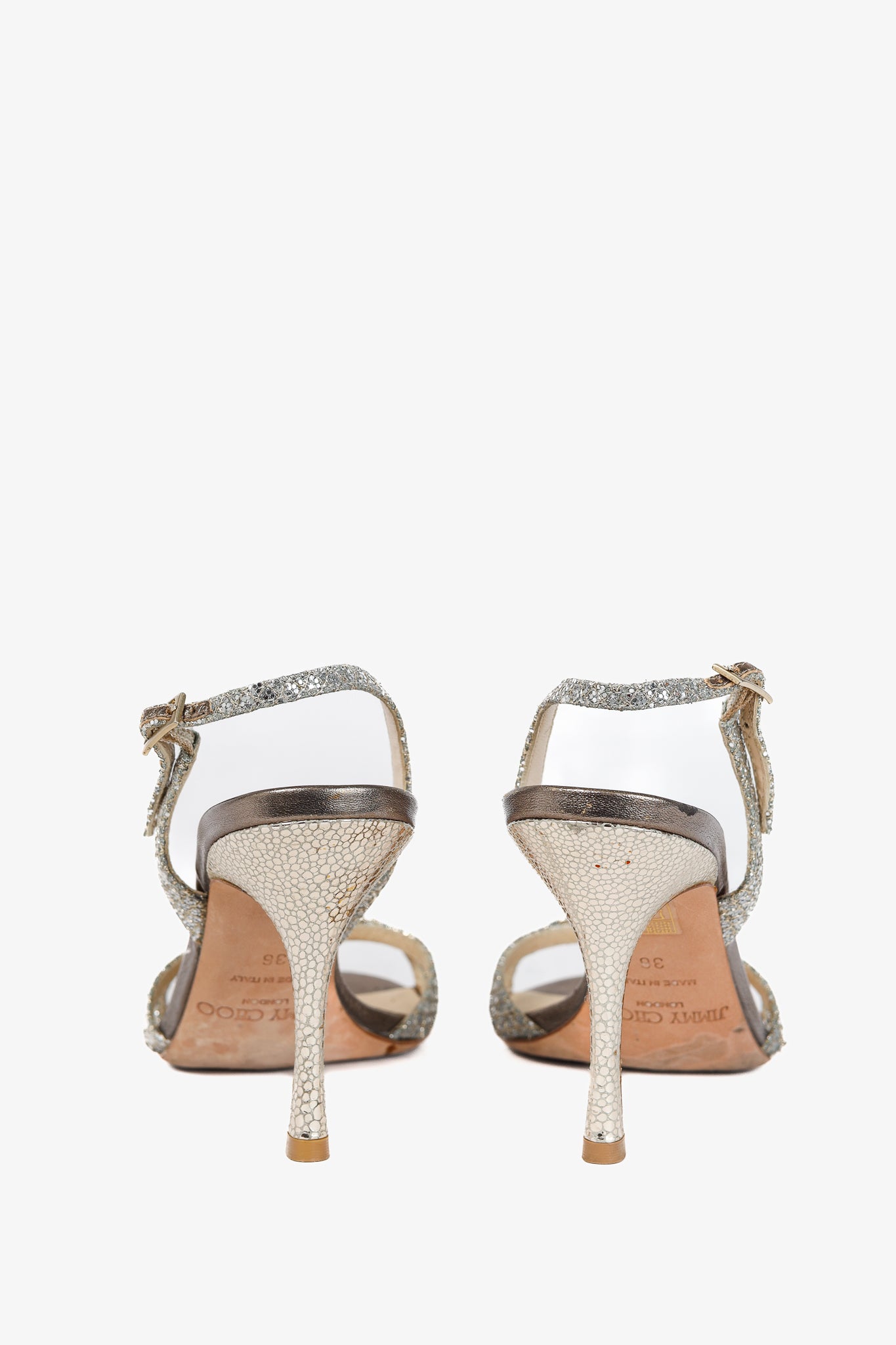 Jimmy Choo India Champagne Glitter Fabric Sandals