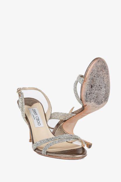 Jimmy Choo India Champagne Glitter Fabric Sandals