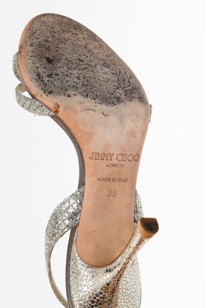 Jimmy Choo India Champagne Glitter Fabric Sandals