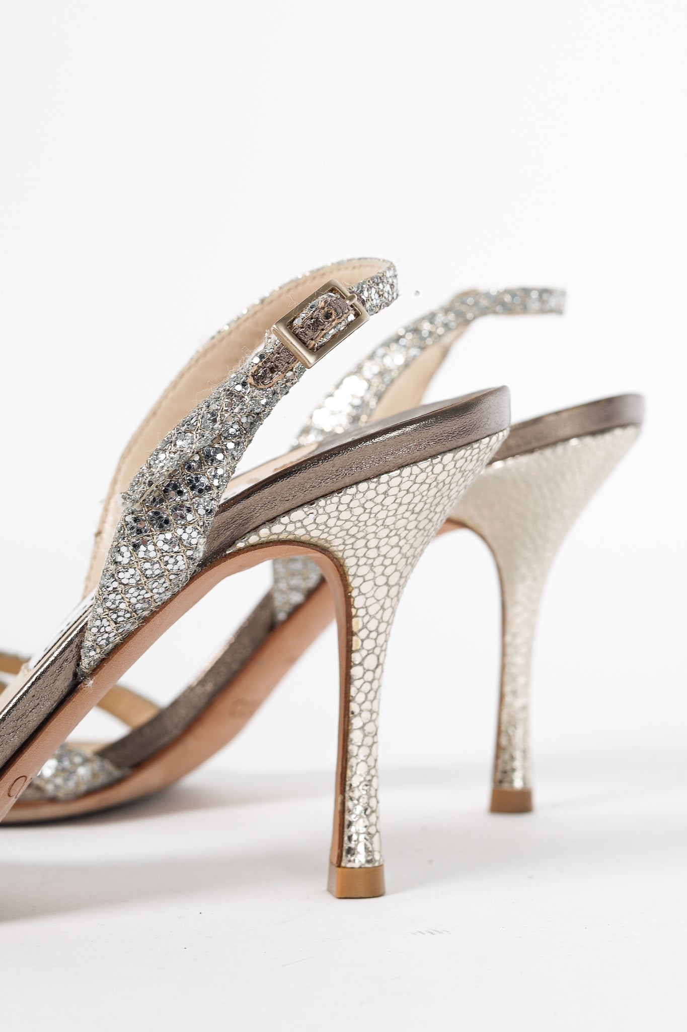 Jimmy Choo India Champagne Glitter Fabric Sandals