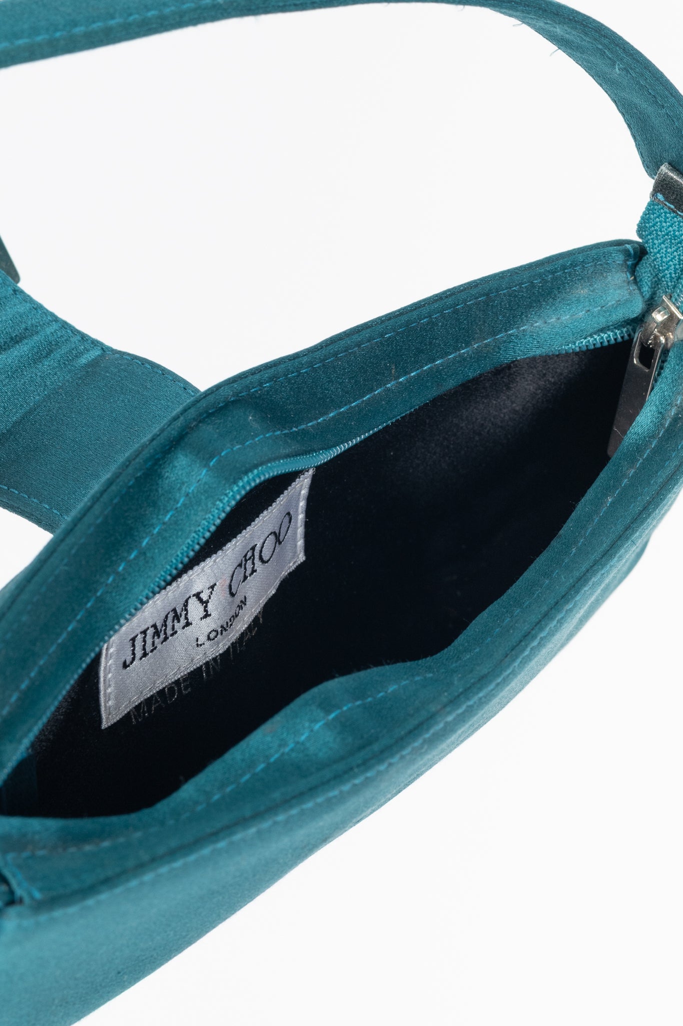 Jimmy Choo Teal Satin Crystal-Buckle Baguette