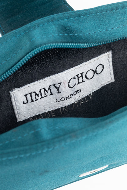 Jimmy Choo Teal Satin Crystal-Buckle Baguette