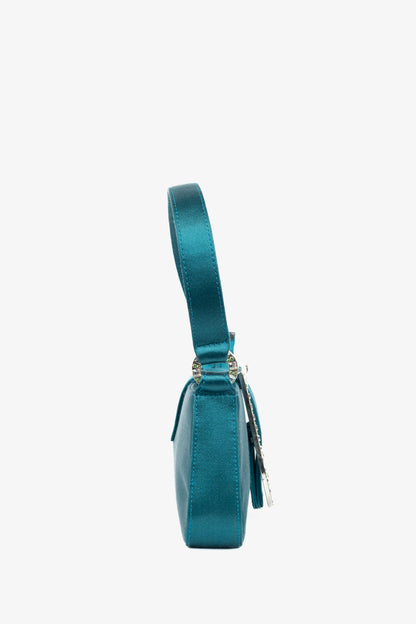 Jimmy Choo Teal Satin Crystal-Buckle Baguette