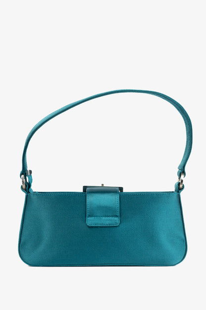 Jimmy Choo Teal Satin Crystal-Buckle Baguette