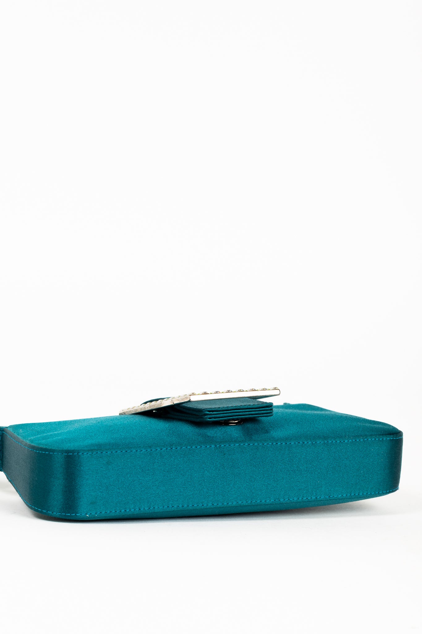 Jimmy Choo Teal Satin Crystal-Buckle Baguette