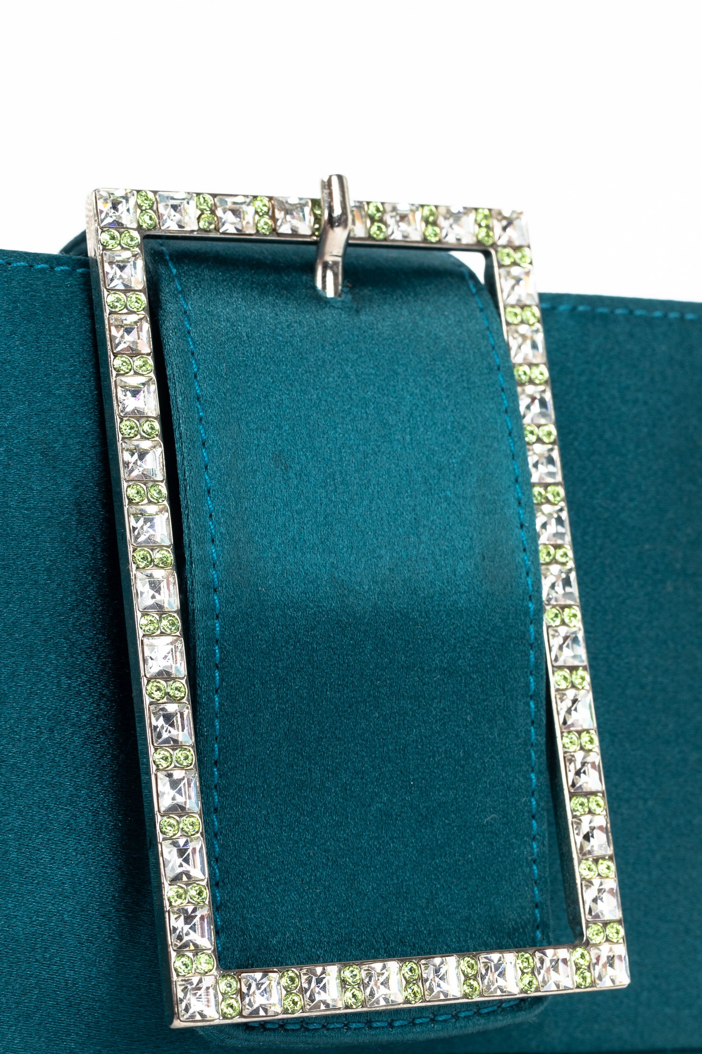 Jimmy Choo Teal Satin Crystal-Buckle Baguette