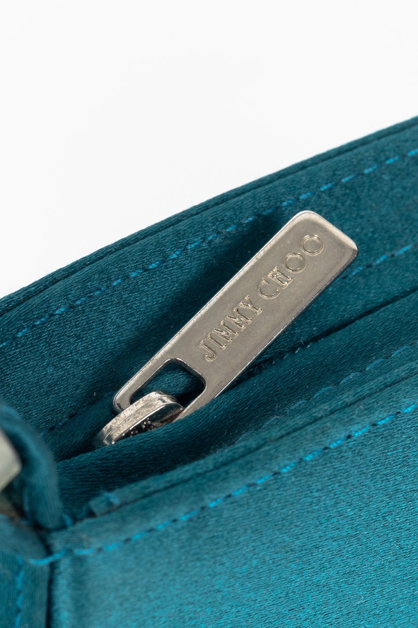 Jimmy Choo Teal Satin Crystal-Buckle Baguette
