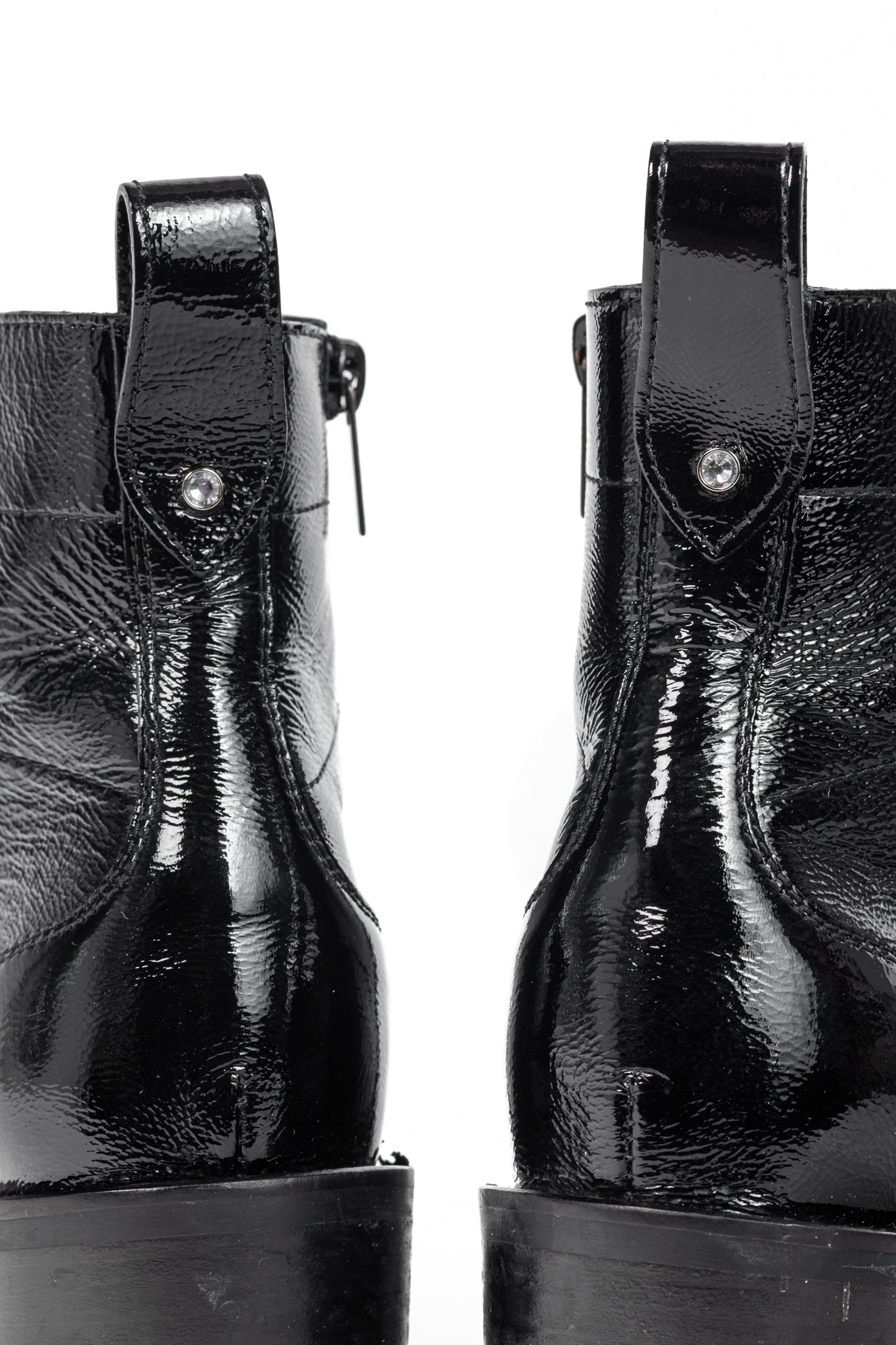 Jimmy Choo Cruz 65 Black Naplack Crystal & Pearl Piece Combat Boots