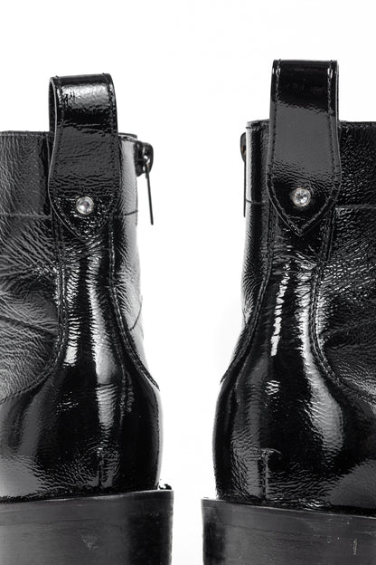 Jimmy Choo Cruz 65 Black Naplack Crystal & Pearl Piece Combat Boots