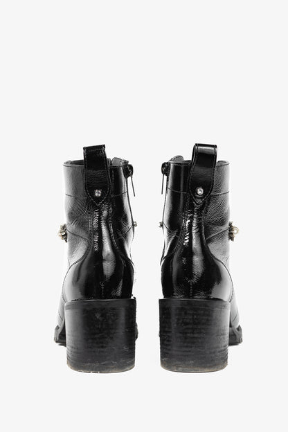 Jimmy Choo Cruz 65 Black Naplack Crystal & Pearl Piece Combat Boots