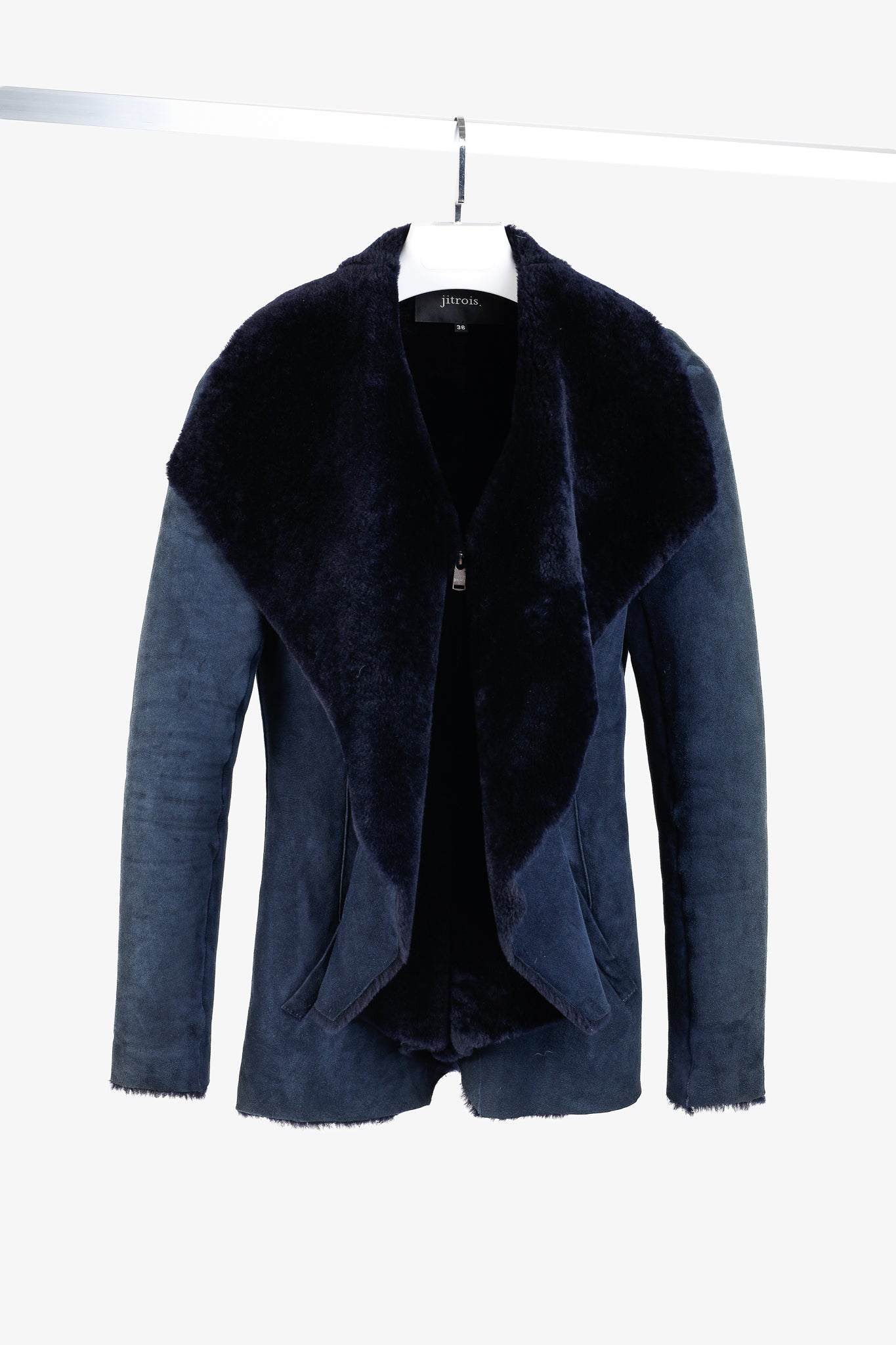 Jitrois Navy Blue Sheep Shearling Moto Jacket