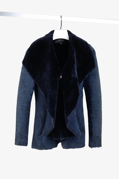 Jitrois Navy Blue Sheep Shearling Moto Jacket