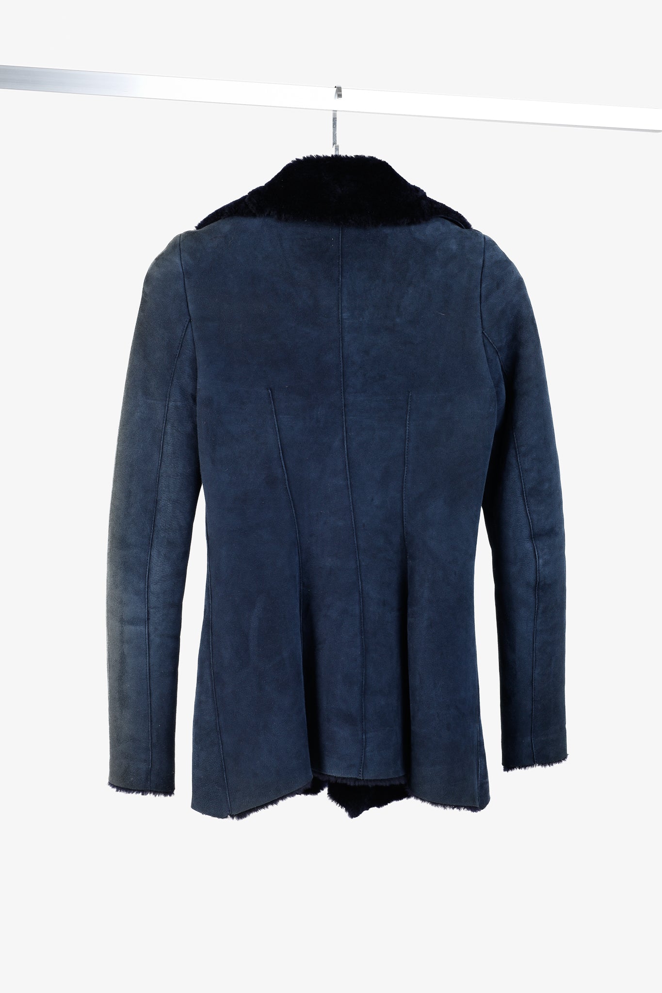 Jitrois Navy Blue Sheep Shearling Moto Jacket