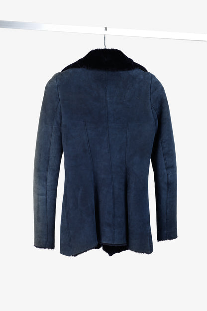 Jitrois Navy Blue Sheep Shearling Moto Jacket