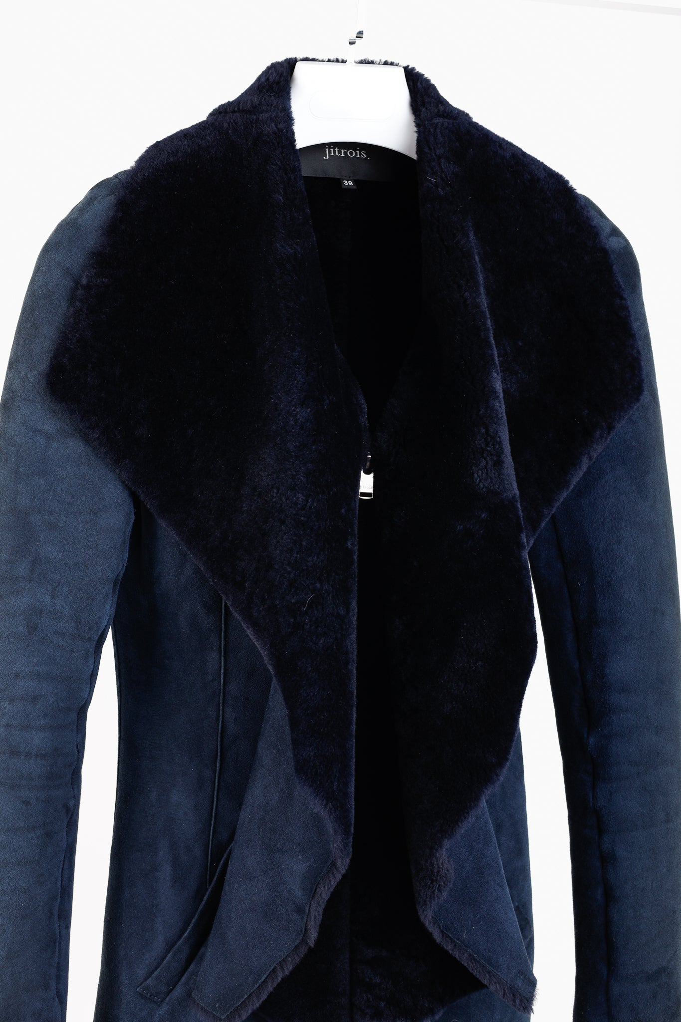 Jitrois Navy Blue Sheep Shearling Moto Jacket