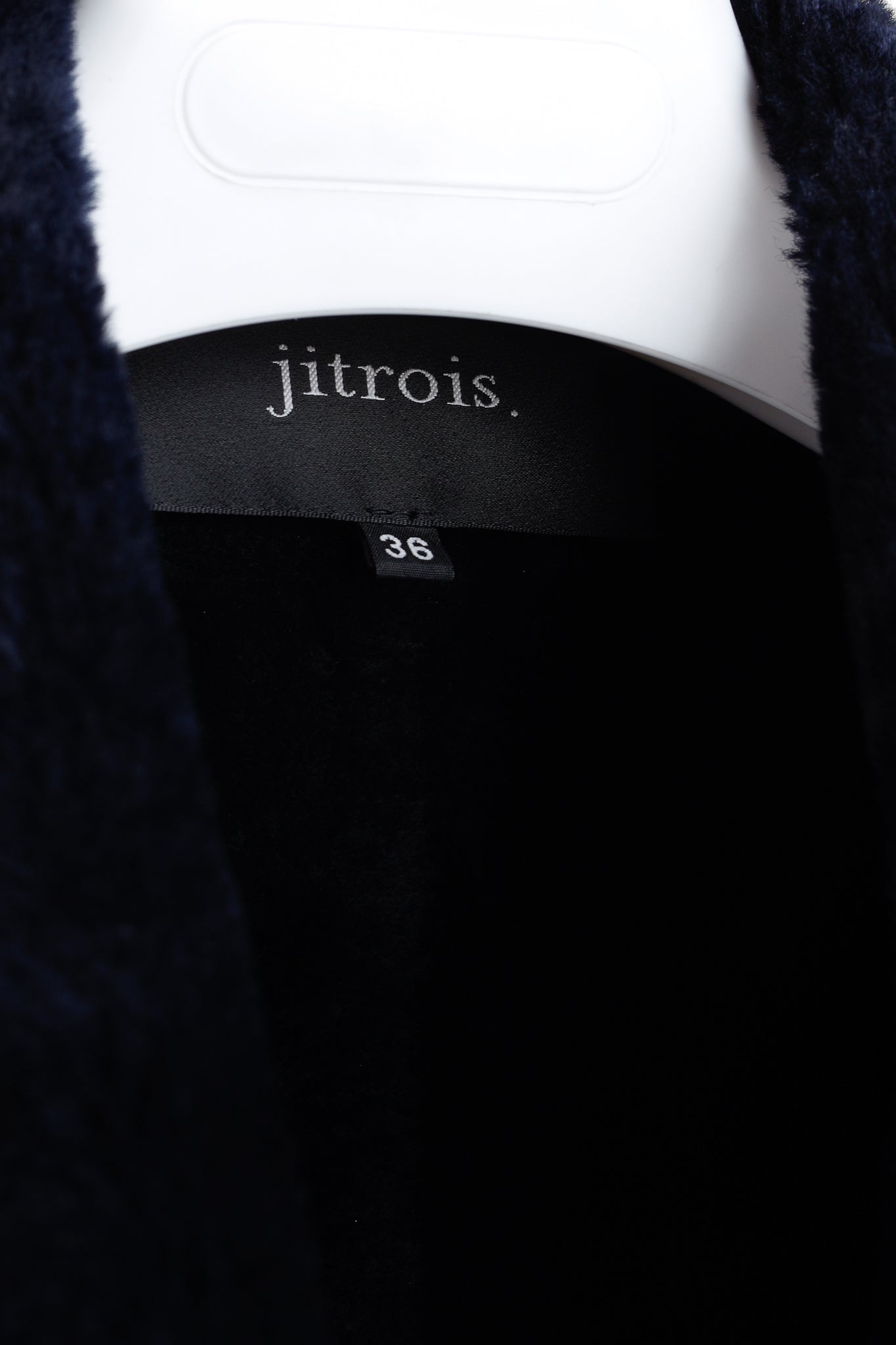 Jitrois Navy Blue Sheep Shearling Moto Jacket