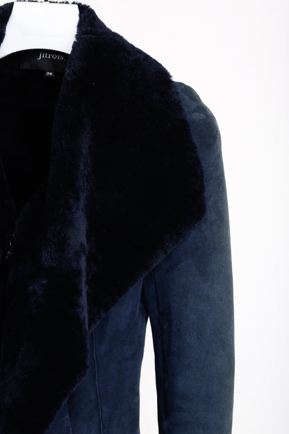 Jitrois Navy Blue Sheep Shearling Moto Jacket