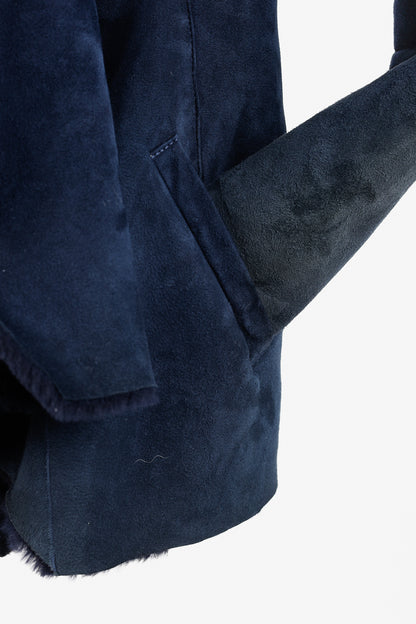 Jitrois Navy Blue Sheep Shearling Moto Jacket