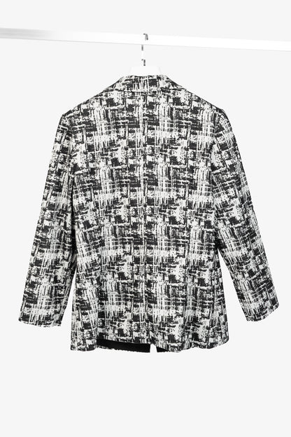 Joeffer Caoc White & Black Jacquard Contrast-Lapel Blazer