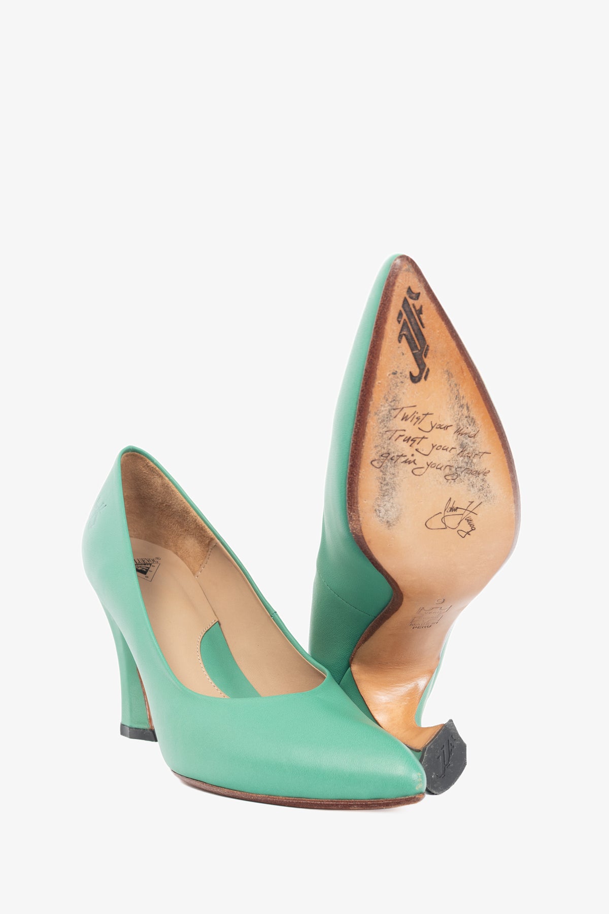 John Fluevog Twist Boogaloo Mint Pointed-Toe Pumps