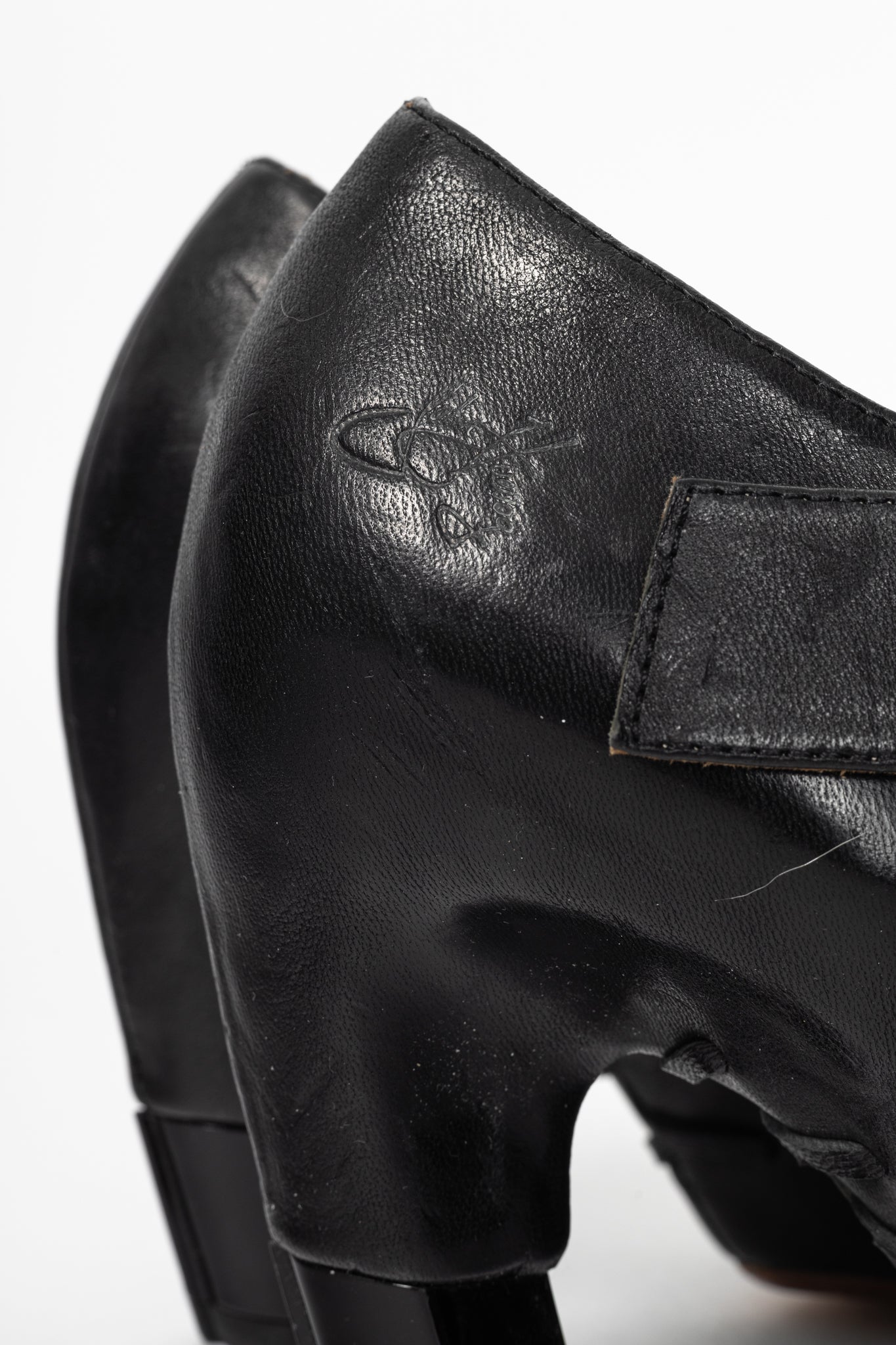 John Fluevog Pollux Black T-Strap Buckle Heels