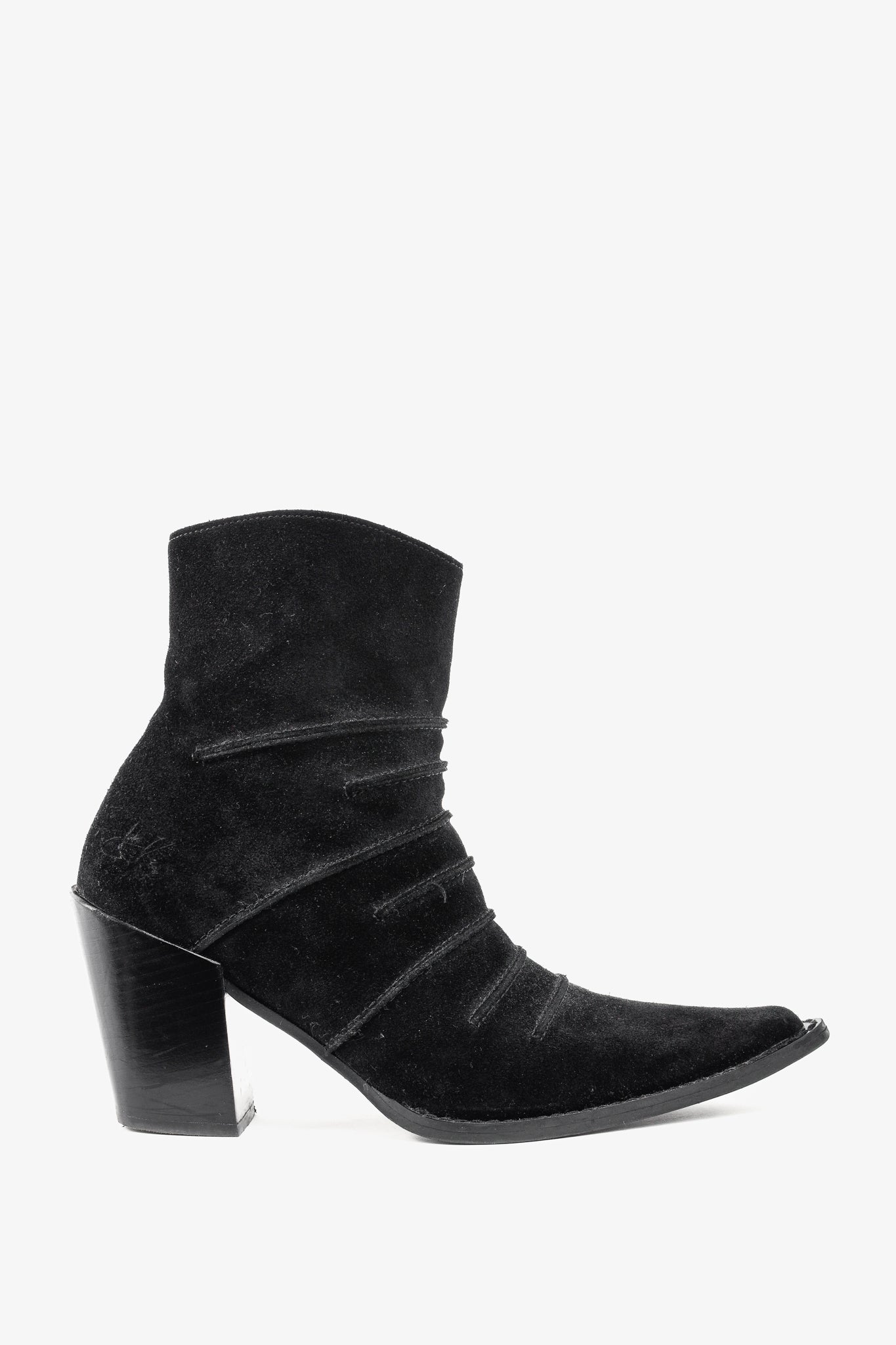 John Fluevog Dolores Black Outseamed Ankle Boots