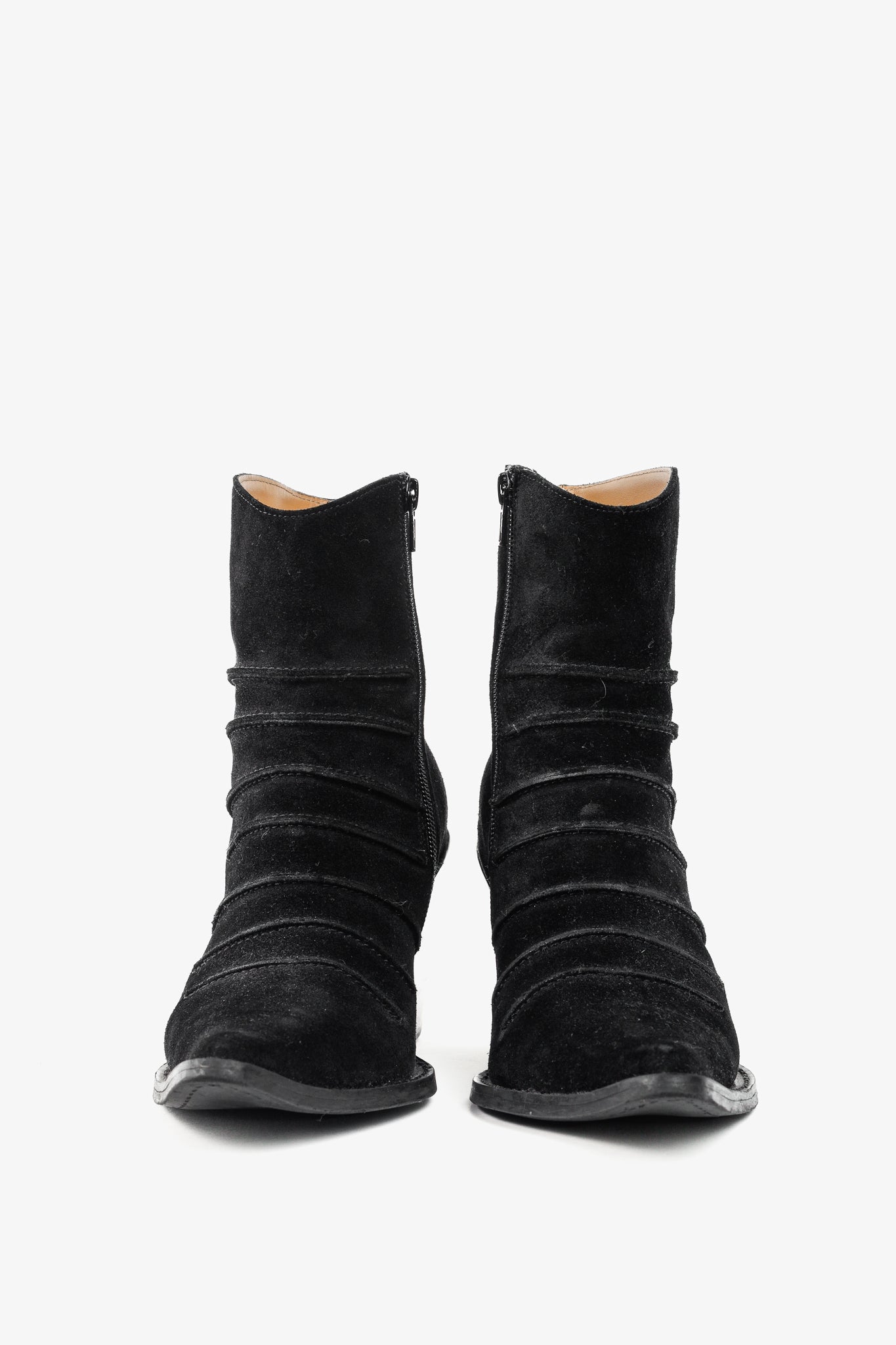 John Fluevog Dolores Black Outseamed Ankle Boots