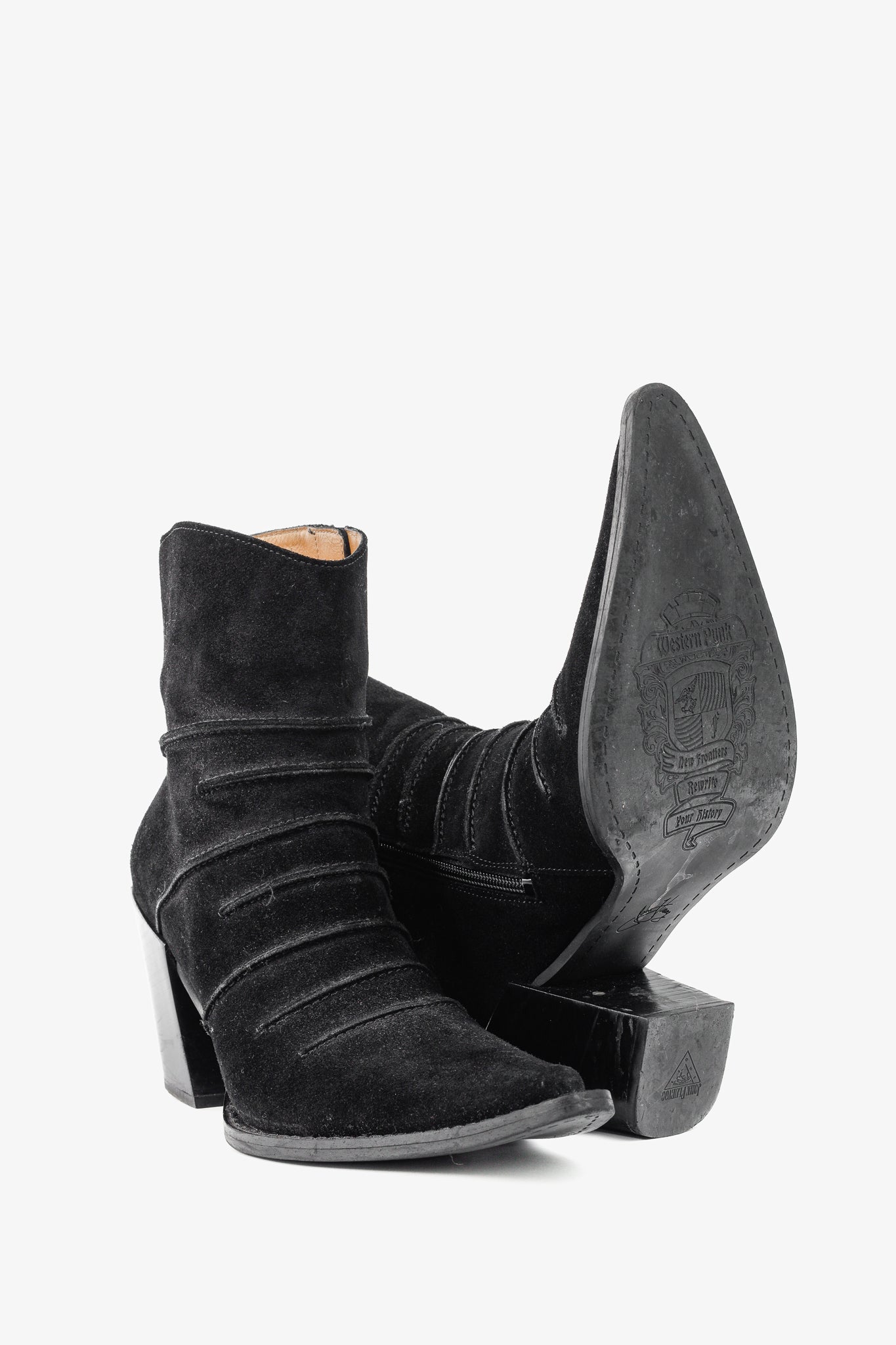 John Fluevog Dolores Black Outseamed Ankle Boots