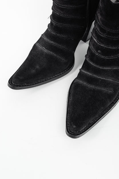 John Fluevog Dolores Black Outseamed Ankle Boots