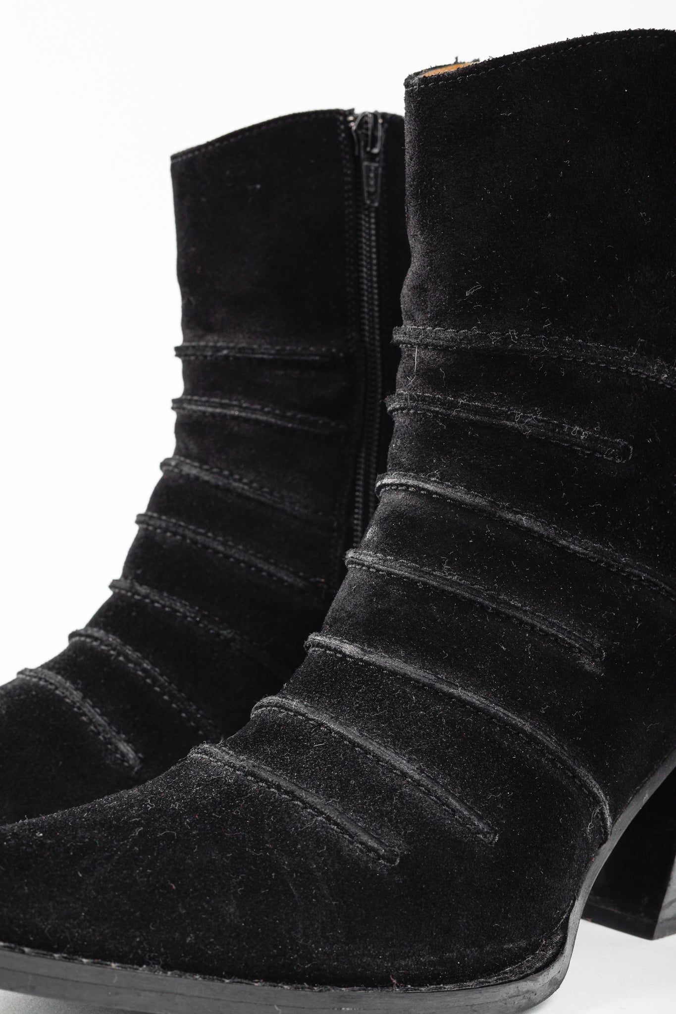 John Fluevog Dolores Black Outseamed Ankle Boots