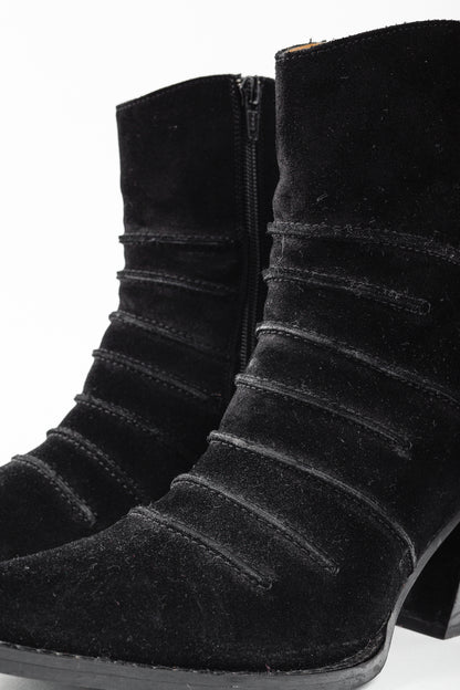 John Fluevog Dolores Black Outseamed Ankle Boots