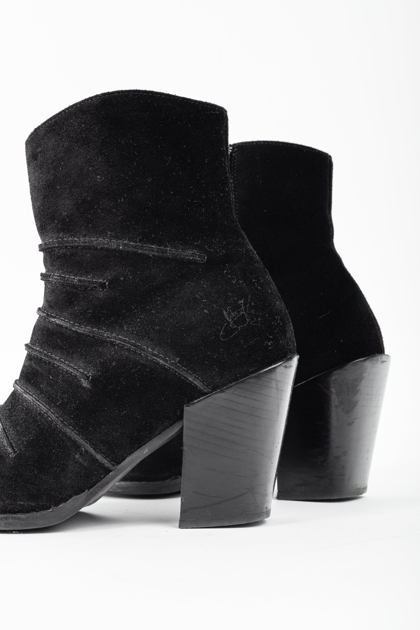 John Fluevog Dolores Black Outseamed Ankle Boots