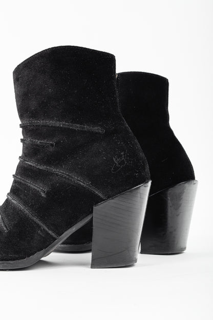 John Fluevog Dolores Black Outseamed Ankle Boots