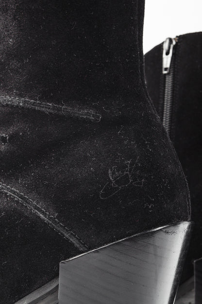 John Fluevog Dolores Black Outseamed Ankle Boots