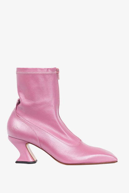 John Fluevog Super Fine Countess Pink Leather Front-Zip Boots