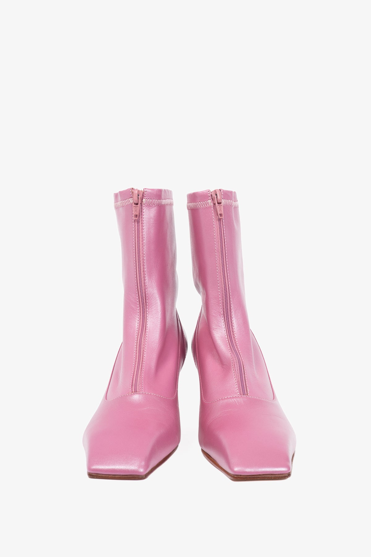John Fluevog Super Fine Countess Pink Leather Front-Zip Boots