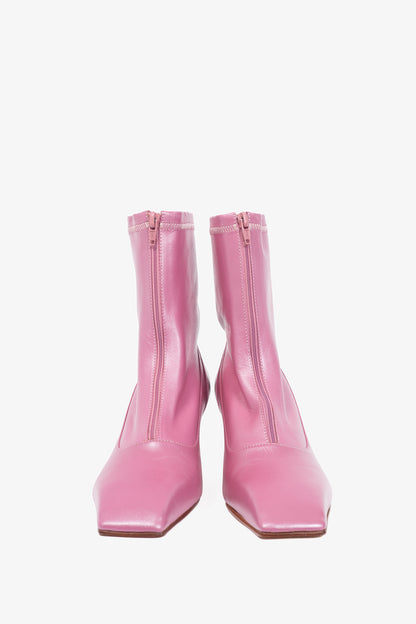 John Fluevog Super Fine Countess Pink Leather Front-Zip Boots