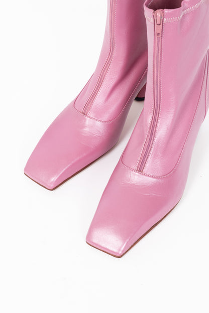 John Fluevog Super Fine Countess Pink Leather Front-Zip Boots