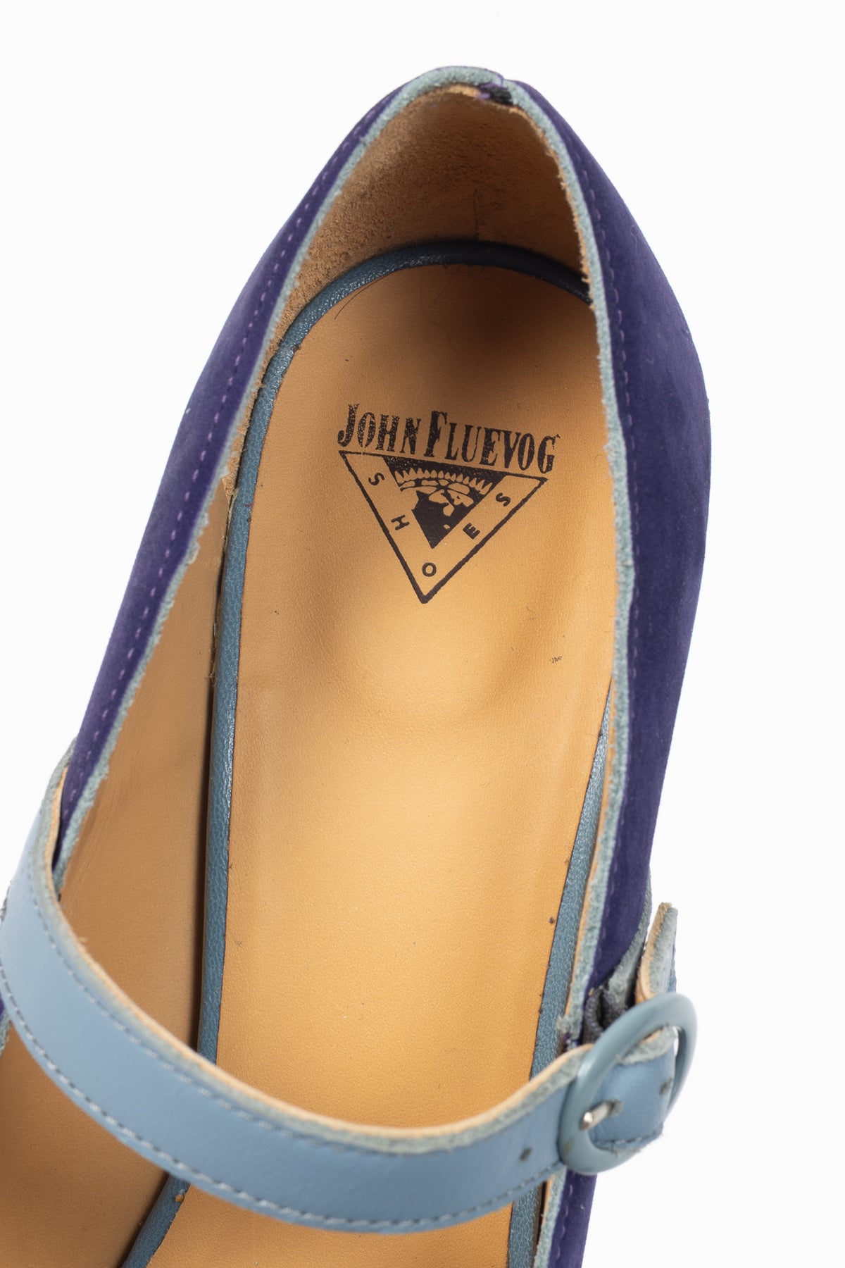 John Fluevog Colour Joanne Purple & Blue Colour-Block Mary Jane Heels