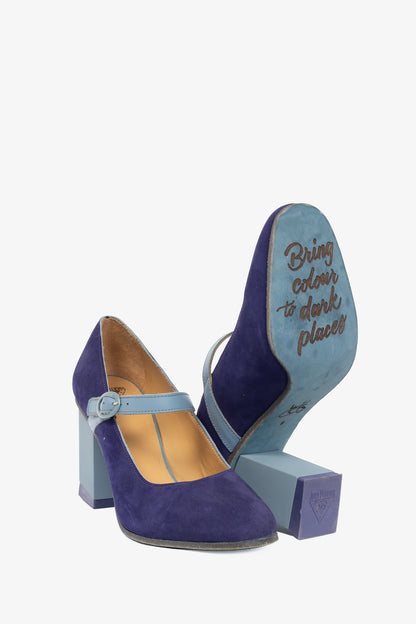 John Fluevog Colour Joanne Purple & Blue Colour-Block Mary Jane Heels