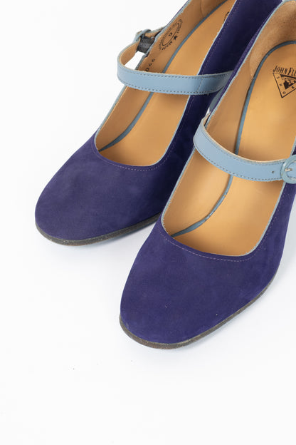 John Fluevog Colour Joanne Purple & Blue Colour-Block Mary Jane Heels