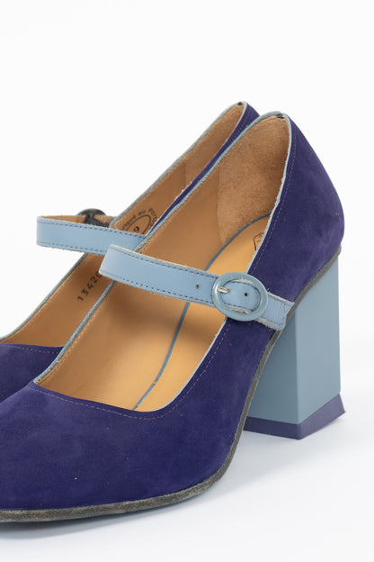 John Fluevog Colour Joanne Purple & Blue Colour-Block Mary Jane Heels