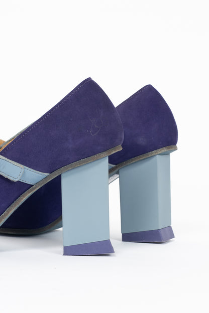 John Fluevog Colour Joanne Purple & Blue Colour-Block Mary Jane Heels