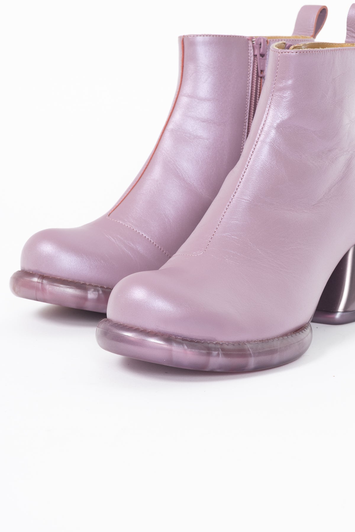 John Fluevog F-Trip Etta Pink Leather Ankle Boots