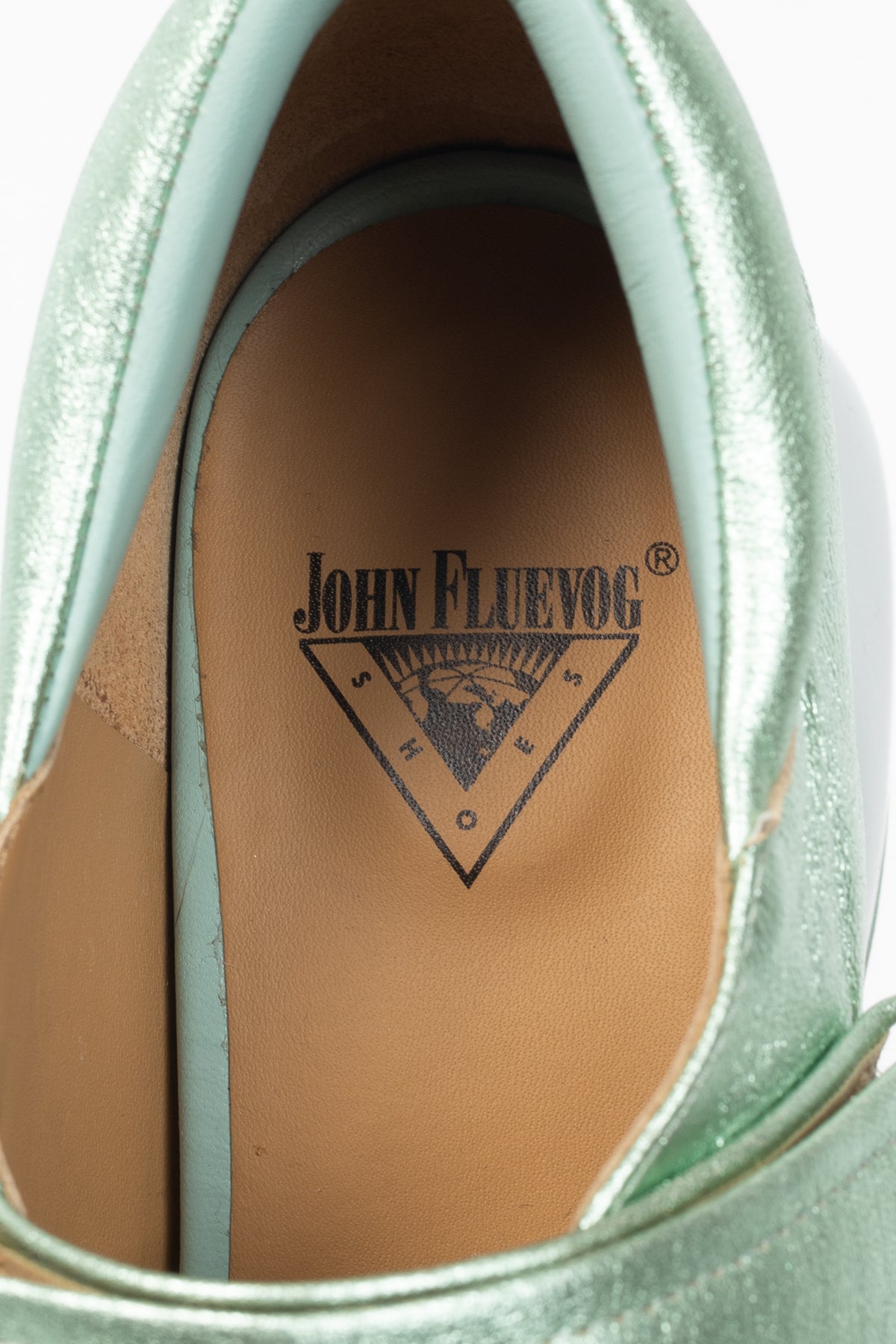 John Fluevog F-Trip Sol Green Metallic Mary Jane Pumps